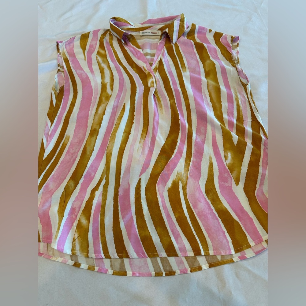 Starrs on Mercer Pink and Brown Striped Blouse Size Large